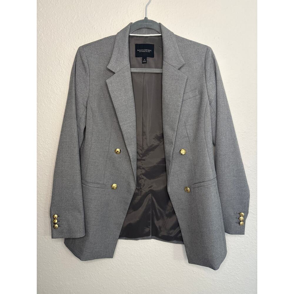 Banana Republic Gray Women’s Boyfriend Blazer with gold button accents, size 4